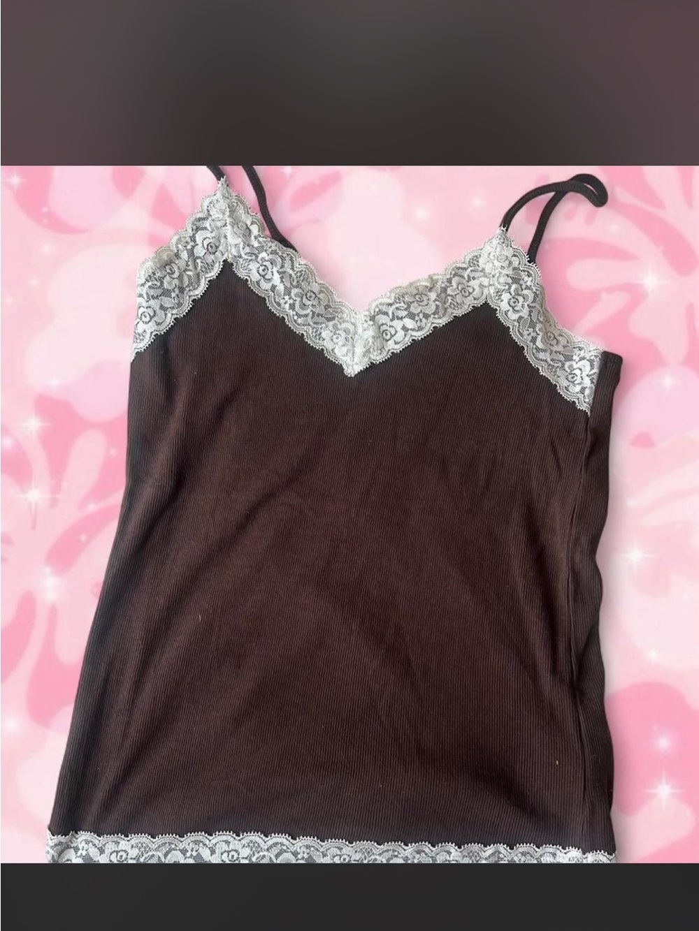 wild fable Brown Lace-Trim Camisole with White Lace